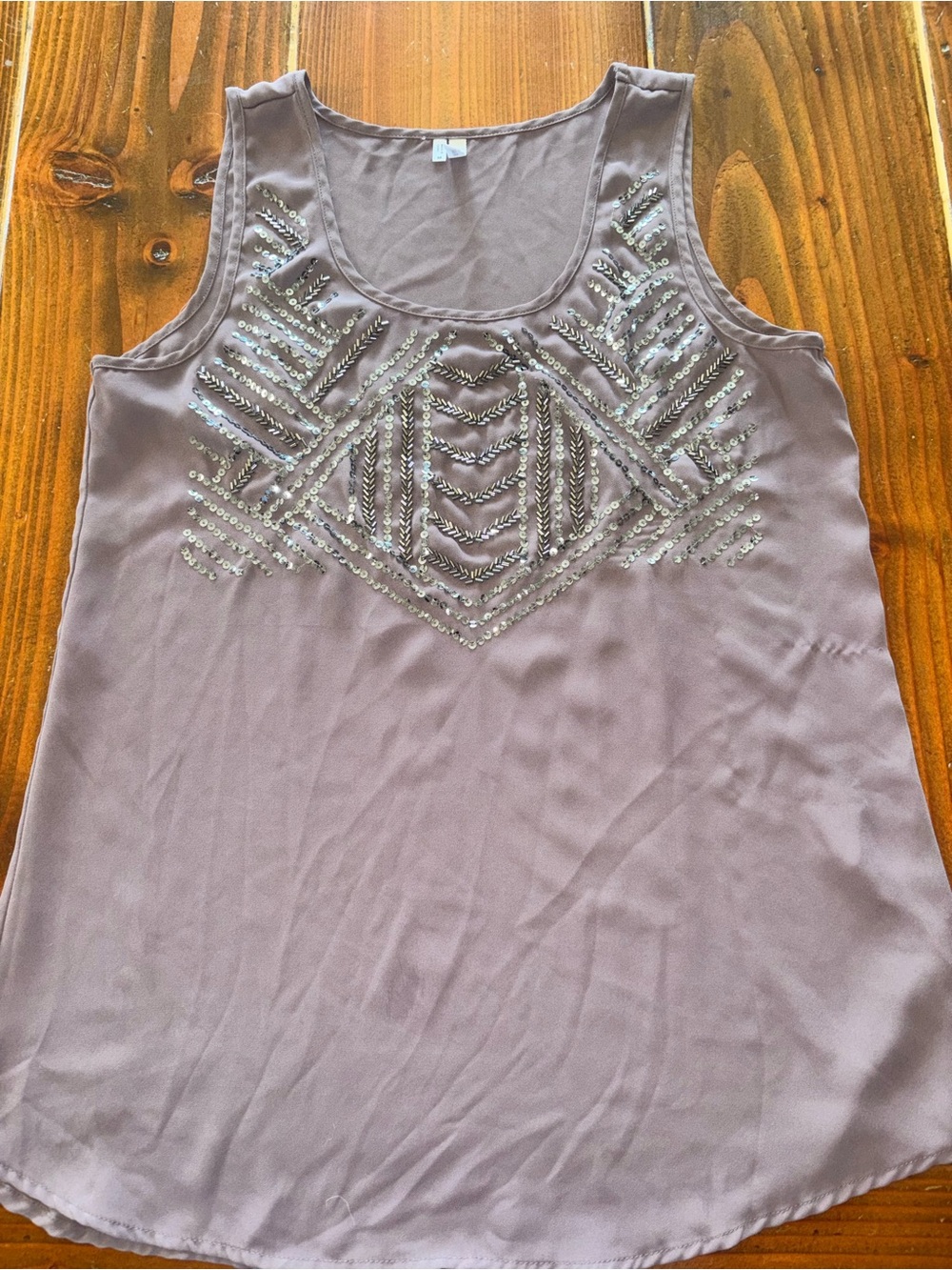 Sleeveless Embellished Grey Tank Top